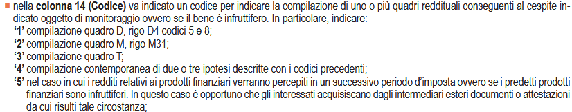 Codici per redditi finanziari