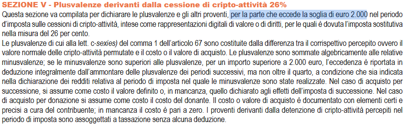 istruziioni criptoattività