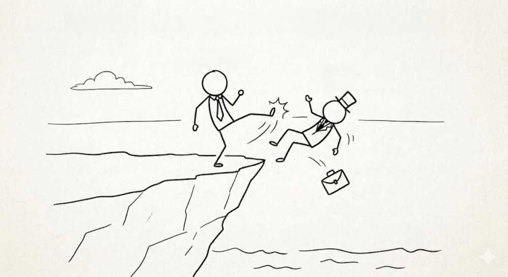 impiegato butta il ceo giù dalla rupe