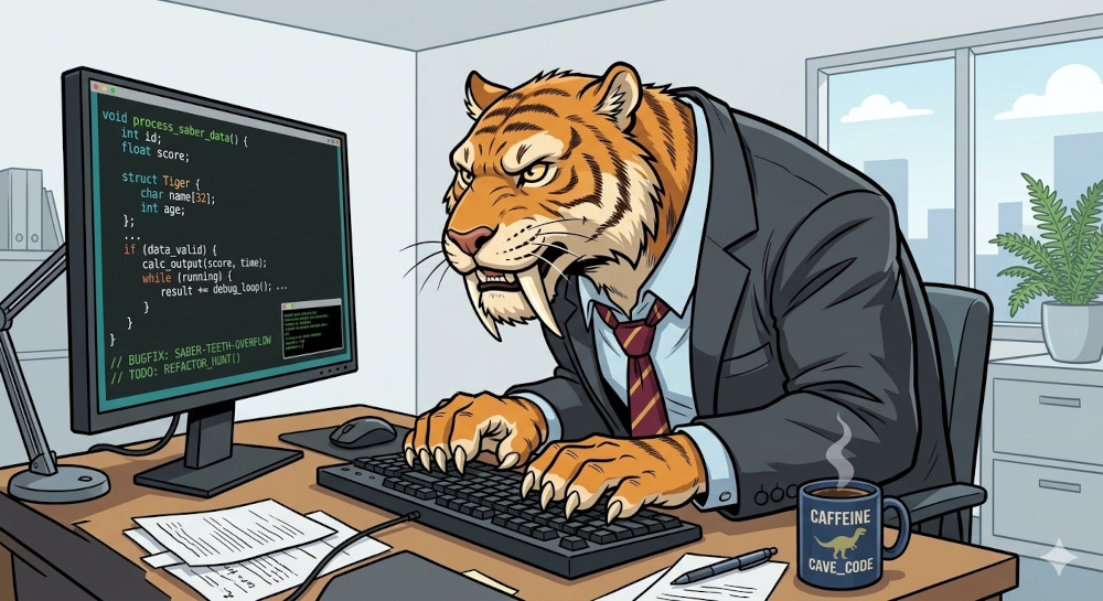 tigre dai denti a sciabola a lavoro